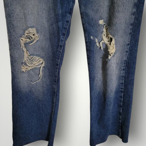 Zara High Rise 90s Full Length Jeans Size 6 Distressed Midwash Raw Hem Classic - Picture 3 of 11